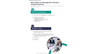 Why Select Our Management Advisory Proposal Services One Pager Sample Example Document