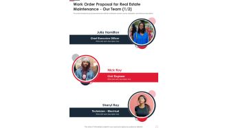 Work Order Proposal For Real Estate Maintenance Our Team One Pager Sample Example Document