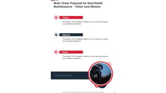 Work Order Proposal For Real Estate Maintenance Vision And Mission One Pager Sample Example Document