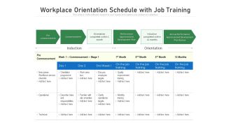 Workplace Orientation Schedule With Job Training Ppt PowerPoint Presentation Slides Graphics Example PDF