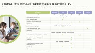 Workplace Training Techniques For Departments And Individual Staff Feedback Form To Evaluate Training Slides PDF