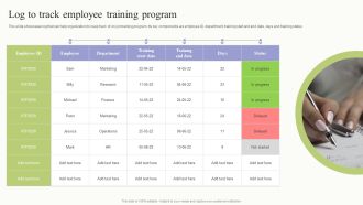 Workplace Training Techniques For Departments And Individual Staff Log To Track Employee Training Program Graphics PDF