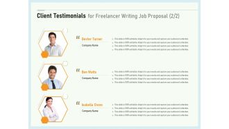 Writing A Bid Client Testimonials For Freelancer Writing Job Proposal Ppt PowerPoint Presentation Pictures Objects PDF