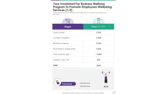 Your Investment Business Wellness Program Promote One Pager Sample Example Document