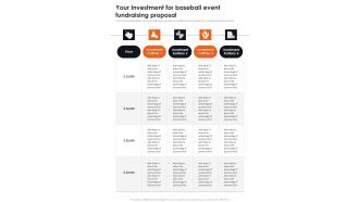 Your Investment For Baseball Event Fundraising Proposal One Pager Sample Example Document