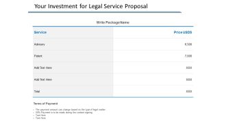 Your Investment For Legal Service Proposal Ppt PowerPoint Presentation Infographic Template Vector