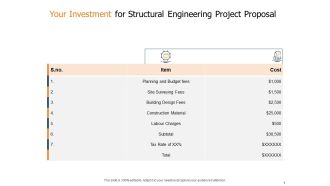 Your Investment For Structural Engineering Project Proposal Ppt Model Example Introduction PDF