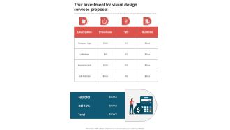 Your Investment For Visual Design Services Proposal One Pager Sample Example Document