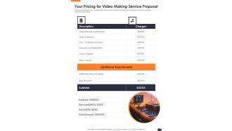 Your Pricing For Video Making Service Proposal One Pager Sample Example Document