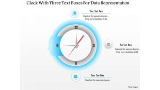 Clock With Three Text Boxes For Data Representation Presentation Template