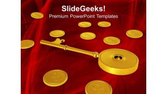 Golden Key With Coins Investment Security PowerPoint Templates And PowerPoint Themes 0812