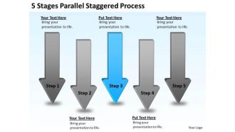 PowerPoint Arrow Shapes 5 Stages Parallel Staggered Process Slides