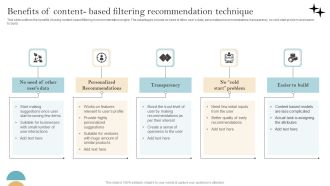 Recommender System Implementation Benefits Of Content Based Filtering Brochure Pdf