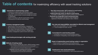 Table Of Contents For Maximizing Efficiency With Asset Tracking Solutions Download Pdf
