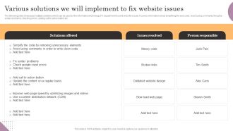 Various Solutions We Will Implement To Fix Website Issues General Management Rules Pdf
