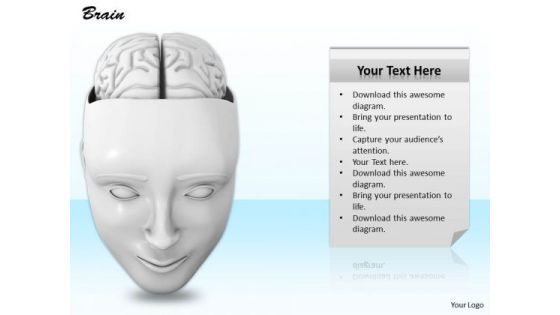 0814 Stock Photo 3d Human Face With Brain Illustration PowerPoint Slide