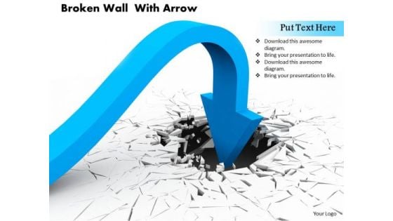 0814 Stock Photo Arrow Turning Towards Broken Wall PowerPoint Slide