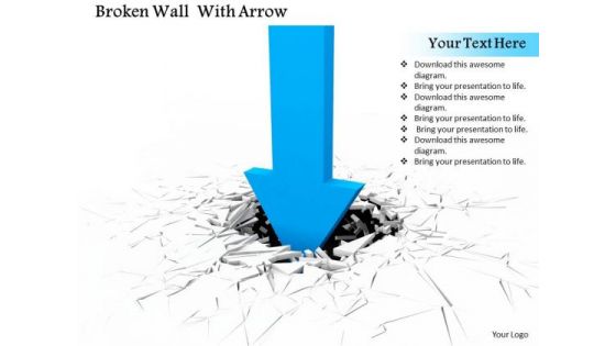 0814 Stock Photo Blue Arrow Falls In Broken Wall PowerPoint Slide 0814 Stock Photo Blue Arrow Falls In Broken Wall PowerPoint Slide