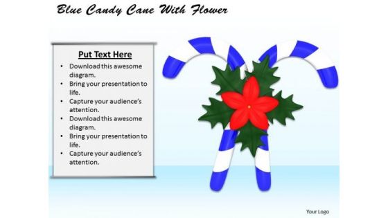 0814 Stock Photo Blue Candy Cane With Red Flower PowerPoint Slide