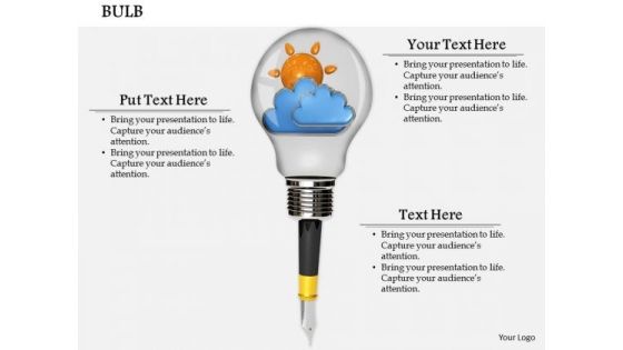 0814 Stock Photo Graphics Of Sun And Cloud In Bulb PowerPoint Slide