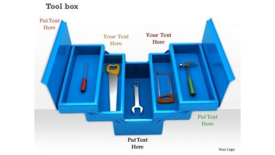 0814 Stock Photo Service Tools In Blue Box PowerPoint Slide