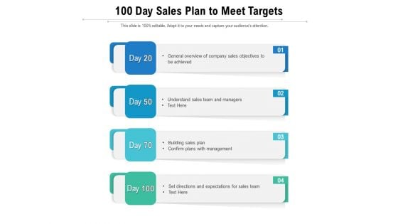 100 Day Sales Plan To Meet Targets Ppt PowerPoint Presentation Icon Slideshow PDF