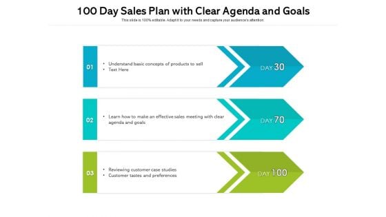 100 Day Sales Plan With Clear Agenda And Goals Ppt PowerPoint Presentation Outline Example Topics PDF