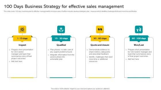 100 Days Business Strategy For Effective Sales Management Professional PDF