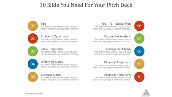 10 Slide You Need For Your Pitch Deck Ppt PowerPoint Presentation Examples