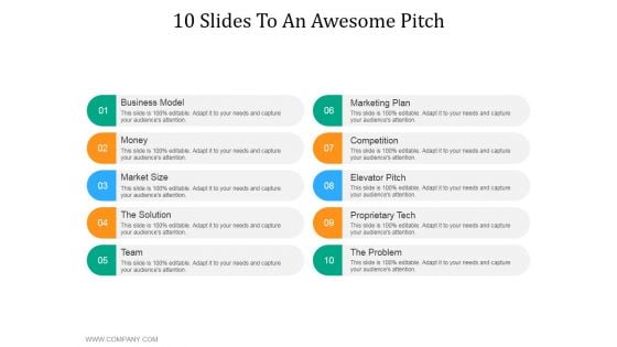 10 Slides To An Awesome Pitch Ppt PowerPoint Presentation Show Maker