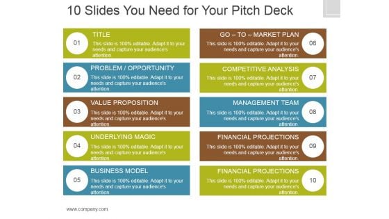 10 Slides You Need For Your Pitch Deck Ppt PowerPoint Presentation Samples