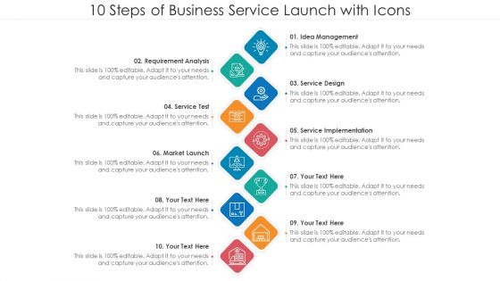 10 Steps Of Business Service Launch With Icons Ppt PowerPoint Presentation File Inspiration PDF