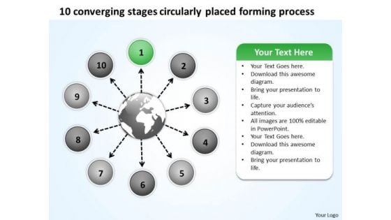 10 Converging Stages Circularly Placed Forming Process Charts And PowerPoint Slides