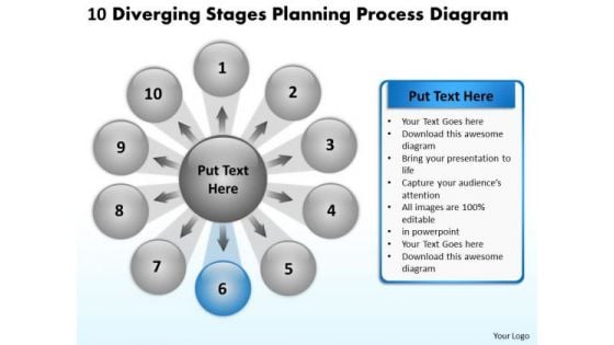 10 Diverging Stages Planning Process Diagram Circular Chart PowerPoint Templates