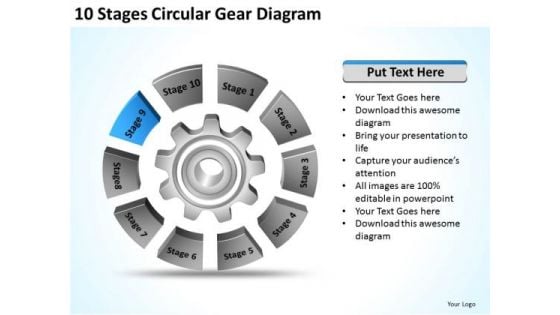 10 Stages Circular Gear Diagram Business Plans Outline PowerPoint Templates