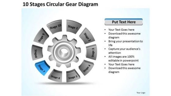 10 Stages Circular Gear Diagram Ppt Business Plan PowerPoint Template