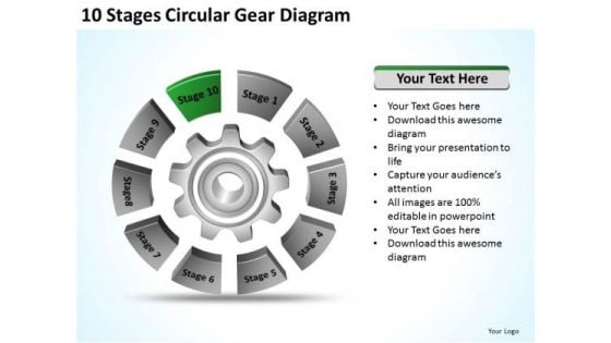 10 Stages Circular Gear Diagram Ppt Retail Business Plan Template PowerPoint Slides