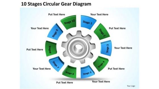 10 Stages Circular Gear Diagram Ppt Template Of Business Plan PowerPoint Slides