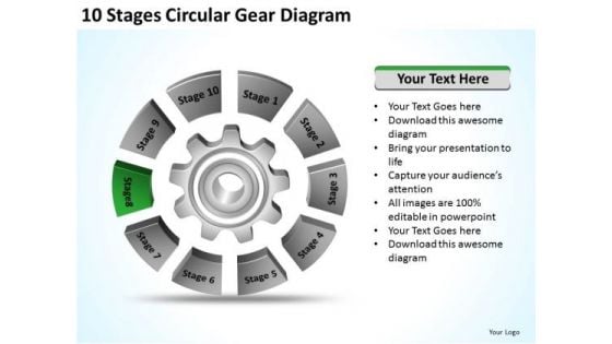 10 Stages Circular Gear Diagram Sample Business Development Plan PowerPoint Slides