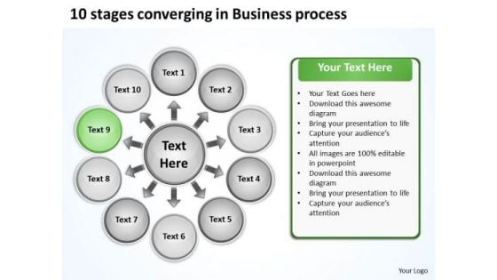 10 Stages Converging Business PowerPoint Theme Process Radial Chart Slides