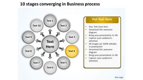 10 Stages Converging Business Process Circular Flow Diagram PowerPoint Slides