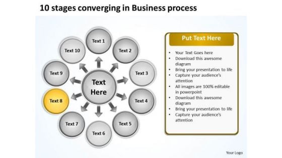 10 Stages Converging Business Process Cycle Chart PowerPoint Slides