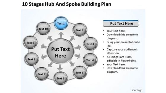 10 Stages Hub And Spoke Building Plan Business Template PowerPoint Slides