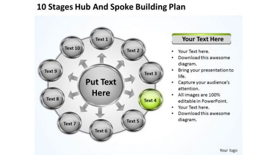 10 Stages Hub And Spoke Building Plan Music Business PowerPoint Templates