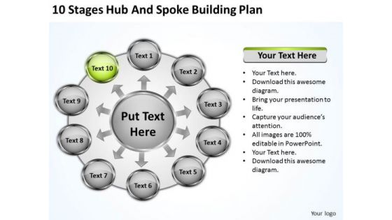 10 Stages Hub And Spoke Building Plan Ppt Business PowerPoint Templates