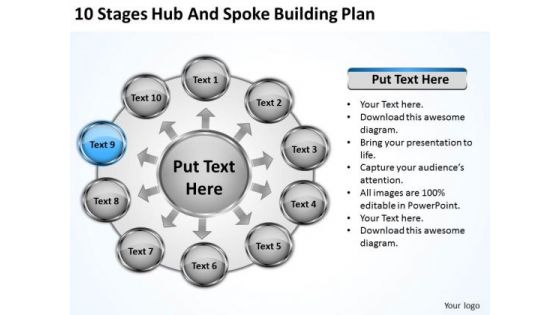 10 Stages Hub And Spoke Building Plan Website Business PowerPoint Templates