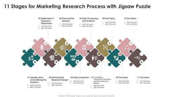 11 Stages For Marketing Research Process With Jigsaw Puzzle Guidelines PDF