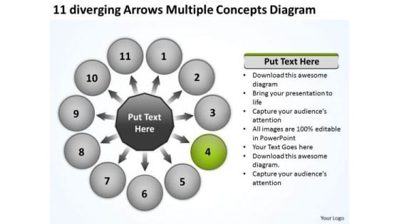 11 Diverging Arrows Multilple Concepts Diagram Chart Software PowerPoint Slides