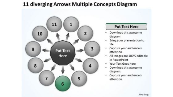 11 Diverging Arrows Multilple Concepts Diagram Circular Flow Process PowerPoint Slides