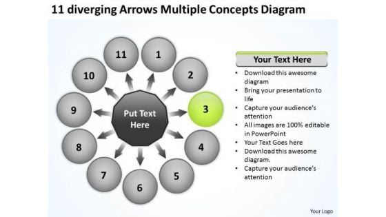 11 Diverging Arrows Multilple Concepts Diagram Circular Network PowerPoint Slides